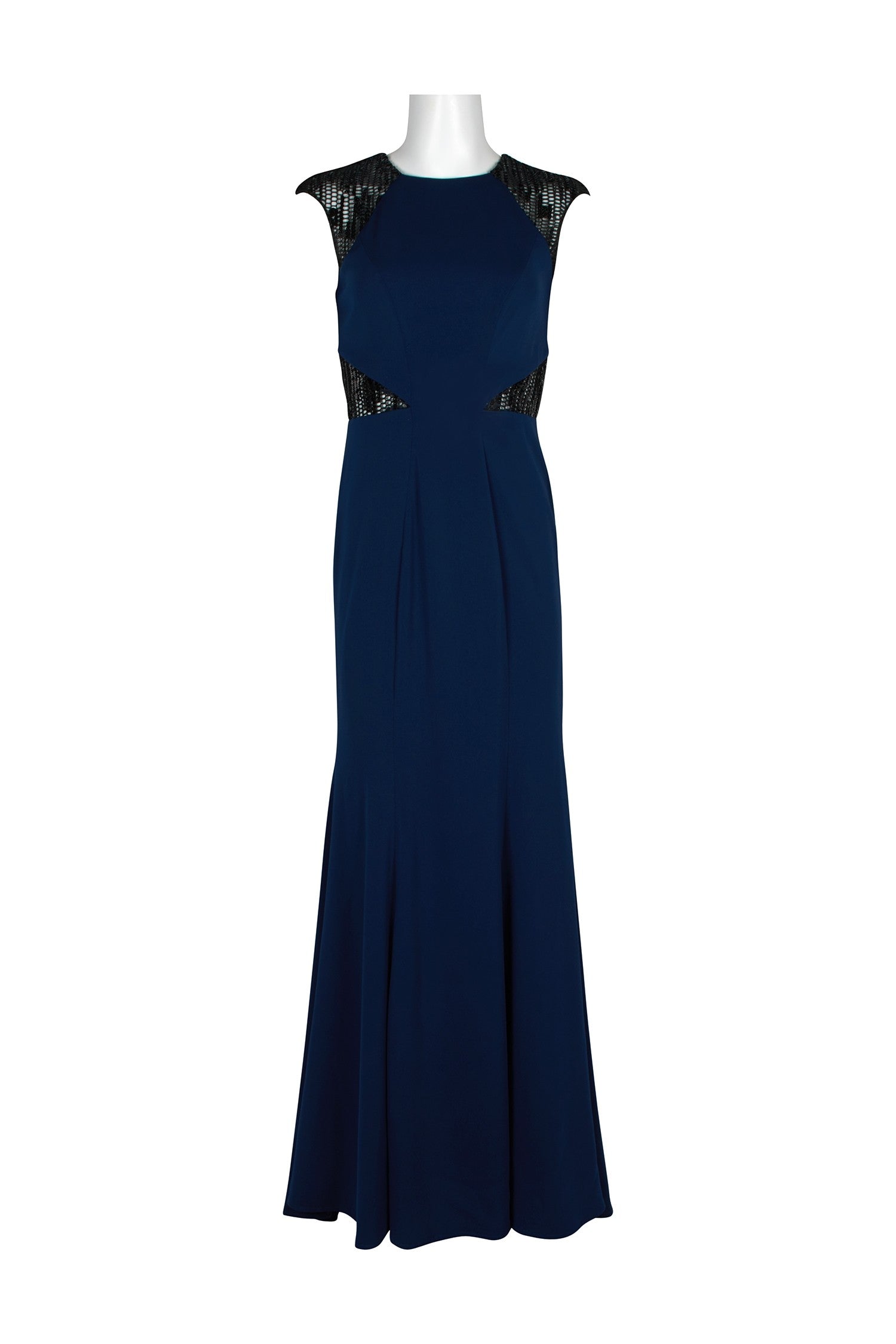 Carmen Marc Valvo Crew Neck Sleeveless Box Pleat Zipper Back